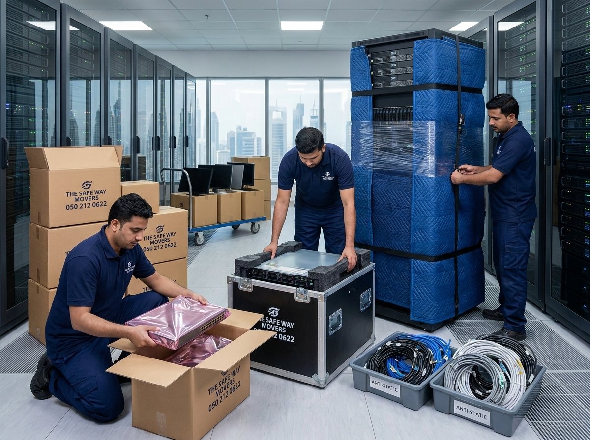 Server rack and IT equipment packed with anti-static wrap for relocation