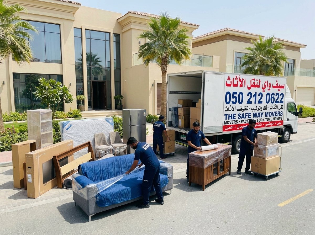 Large villa furniture being packed for relocation in Abu Dhabi