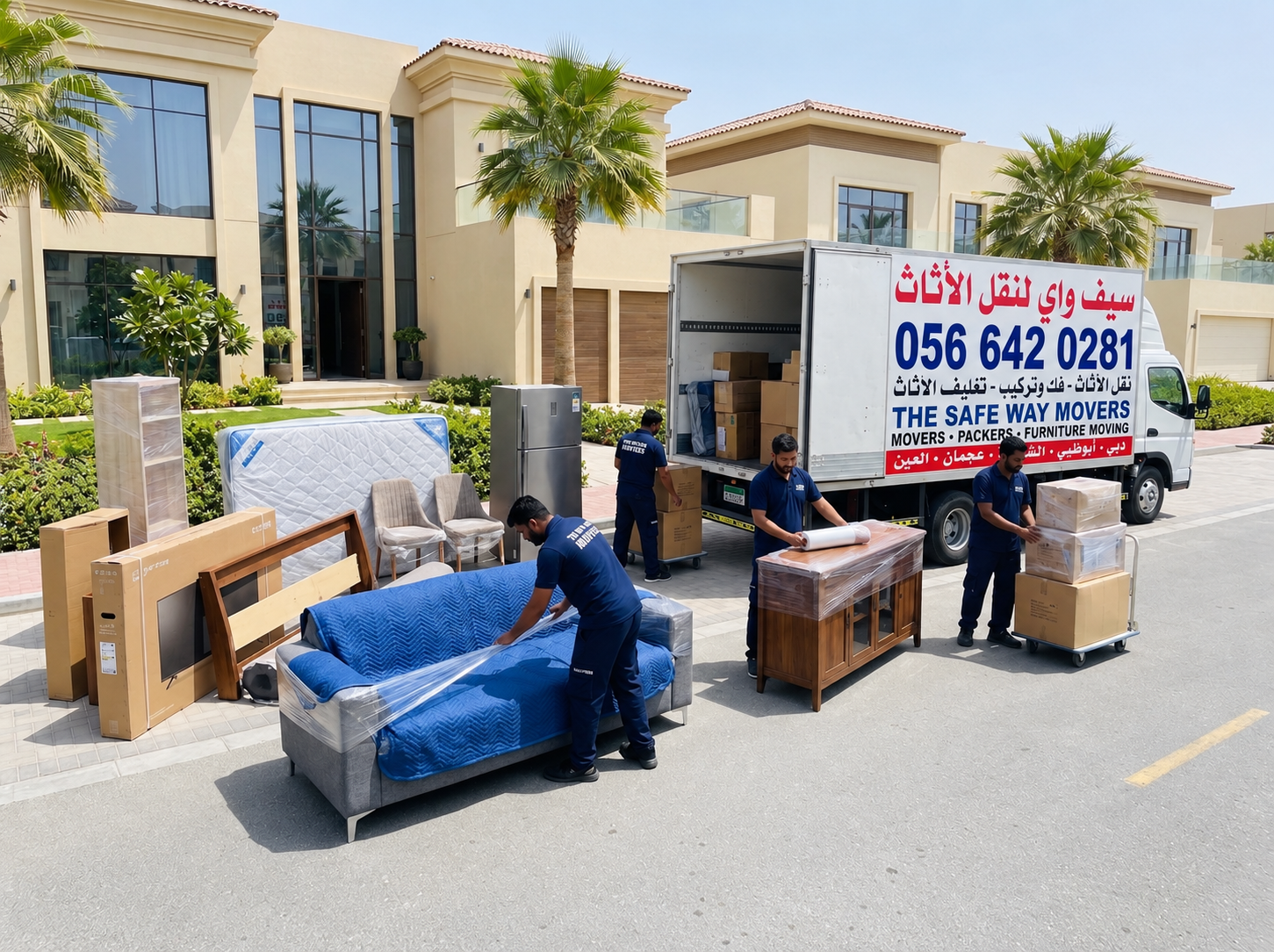 Large villa furniture wrapped and prepared for a villa move in Abu Dhabi